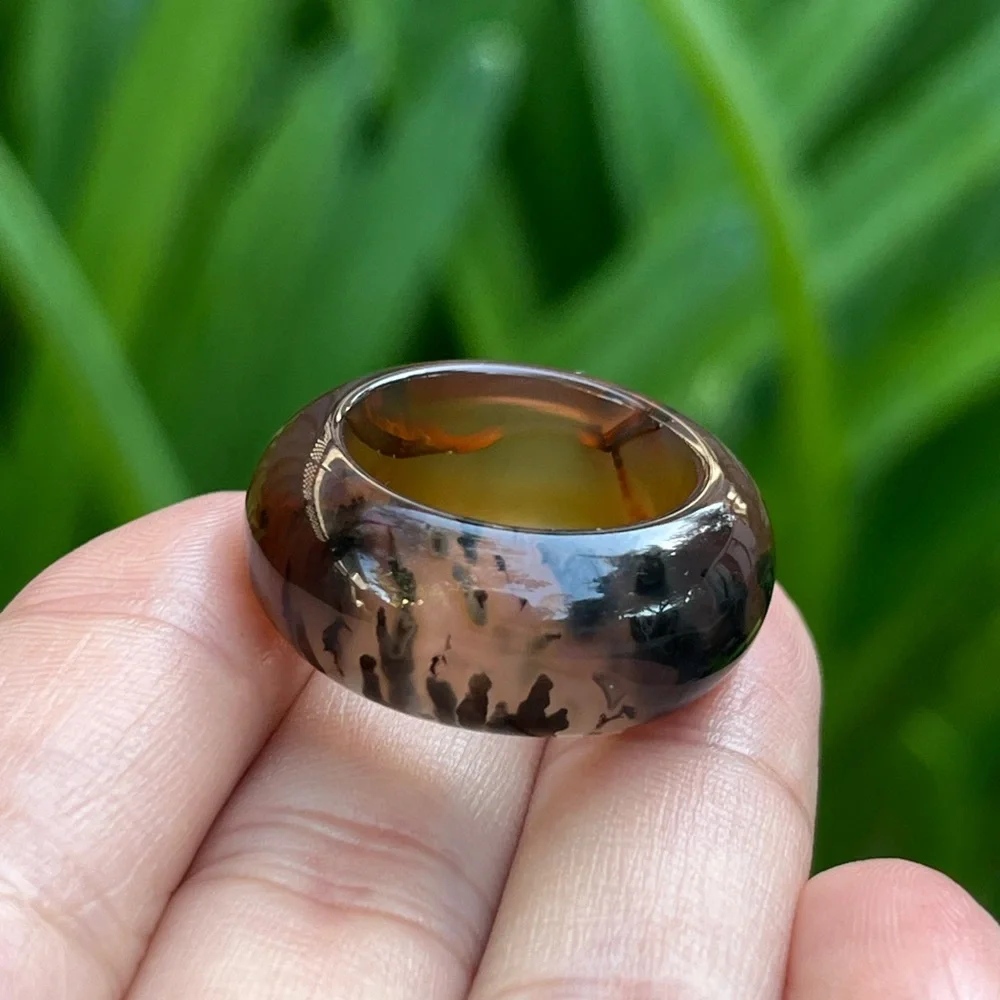 Size‎ 7.5 Natural Translucent Dendritic Scenery Agate Band Ring 0032